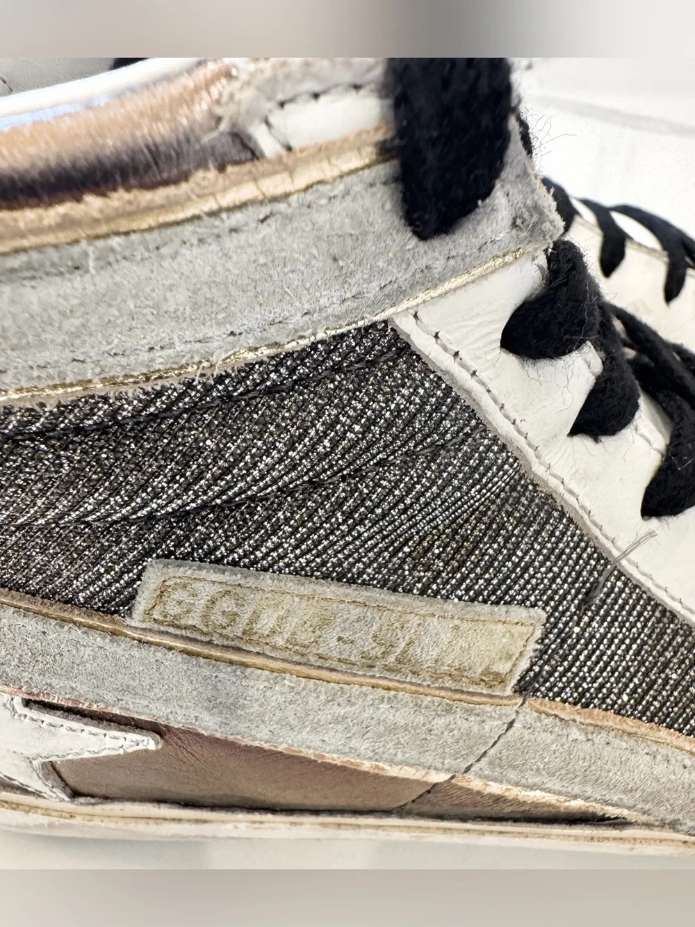 Golden Goose Size 36 US 6 Slide distressed Leather And Lurex High Top Sneakers
